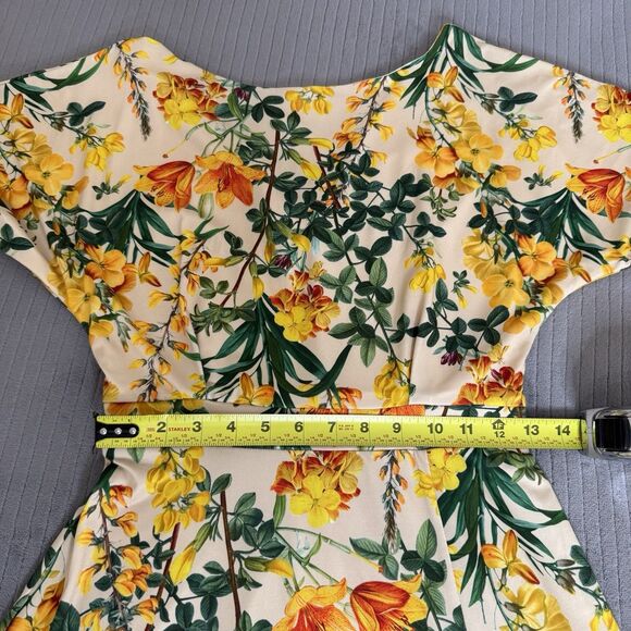 Alexia Admor Lane Boatneck Midi Dress Size XS Yellow Floral Side Slit - Picture 7 of 10